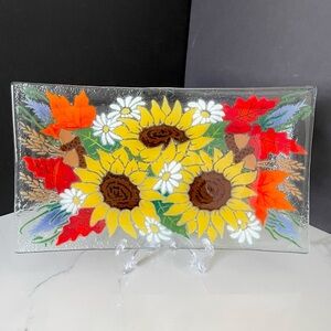 13.5" Sunflower & Leaves Platter by Peggy Karr
